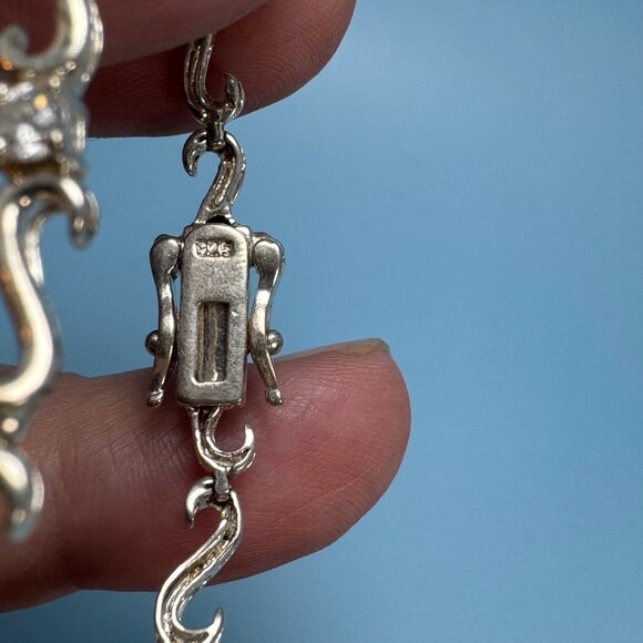 VTG Sterling Silver 925 Wave Scroll Design Link Bracelet Size 7.75'' Length - Picture 6 of 9